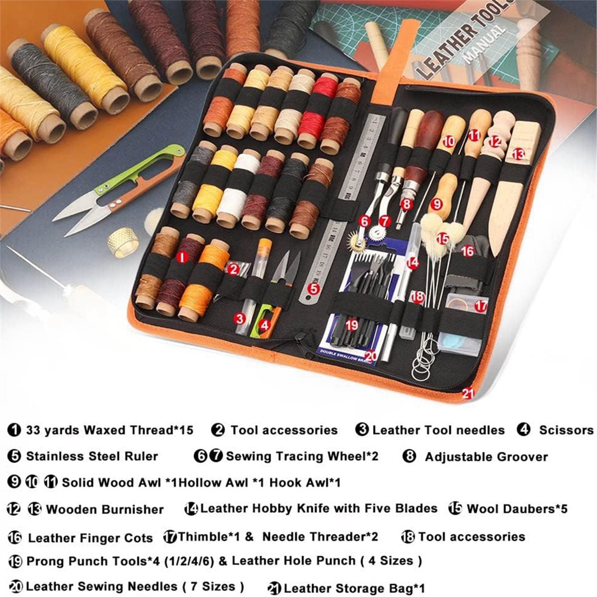 Beginner Leatherwork Kit - Kit di 66 Utensili per Lavorazione
