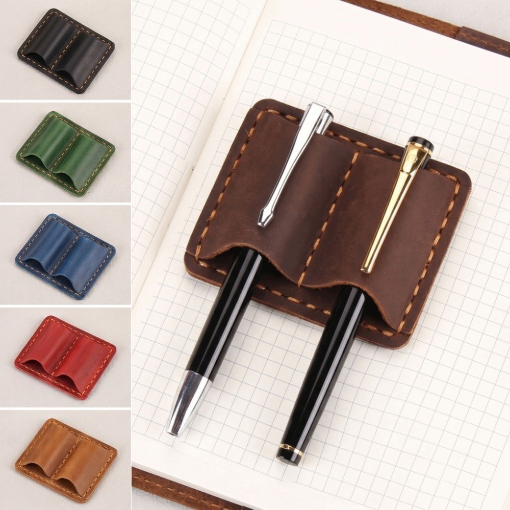 Leather Work Notepad - Portapenne Doppio in Pelle Vintage, Elegante