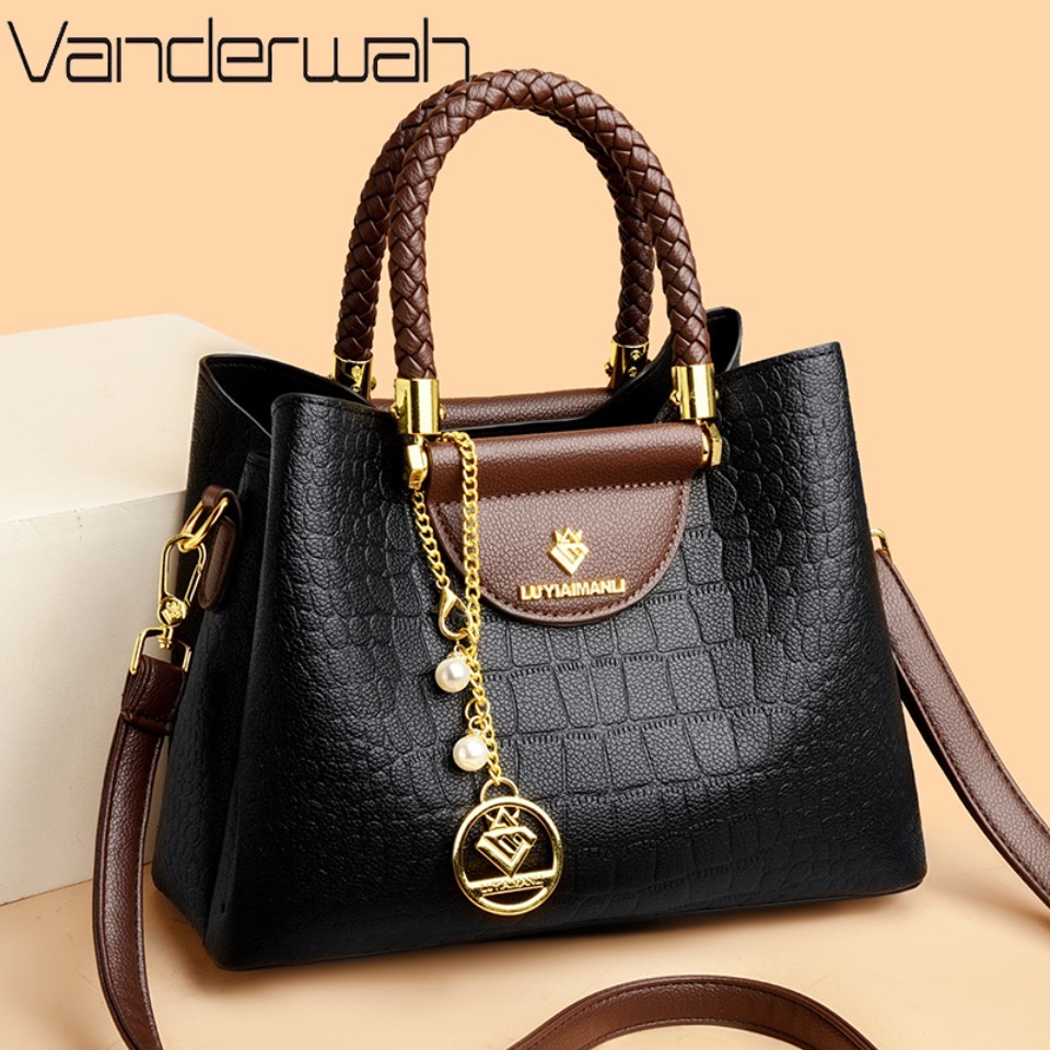 Leatherwork Letters - Manico intrecciato Borsa casual in vera